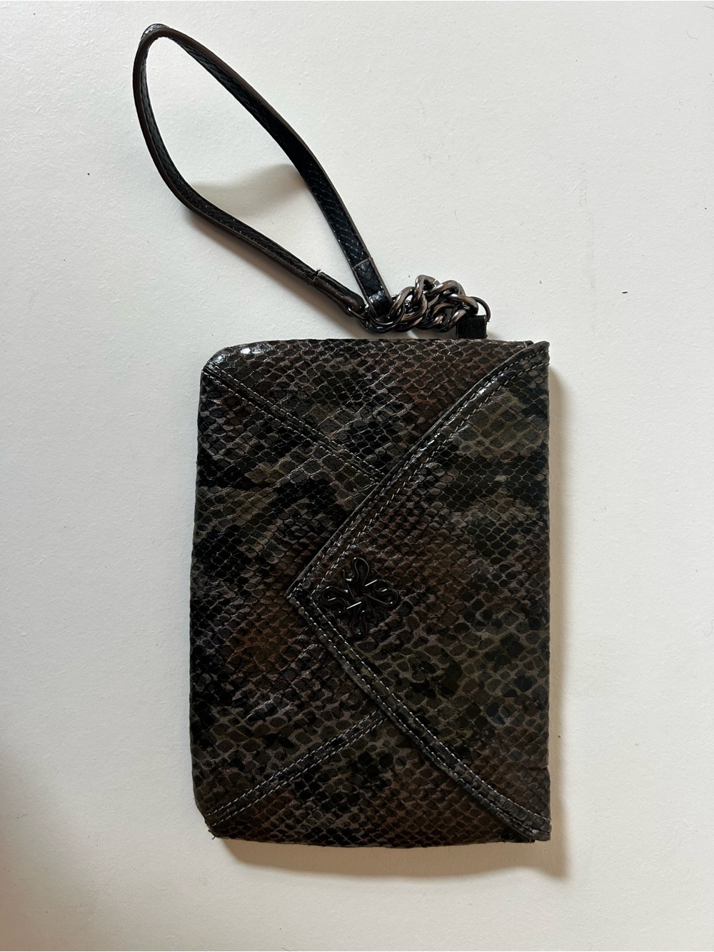 Simply Vera Vera Wang Black and Brown Snake-Embossed Wristlet
